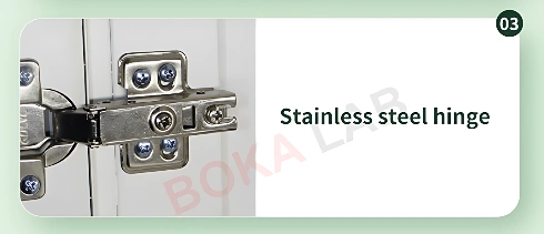 A stainless steel hinge for durability. A stainless steel hinge for durability.